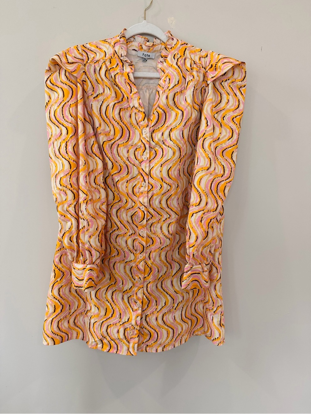 Fate Pink and Yellow Wave-Print Mini Dress